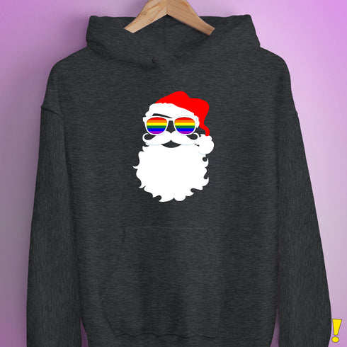 Santa Claus LGBTQ Gay Pride Flag Sunglasses Hoodie - Dark Grey Heather